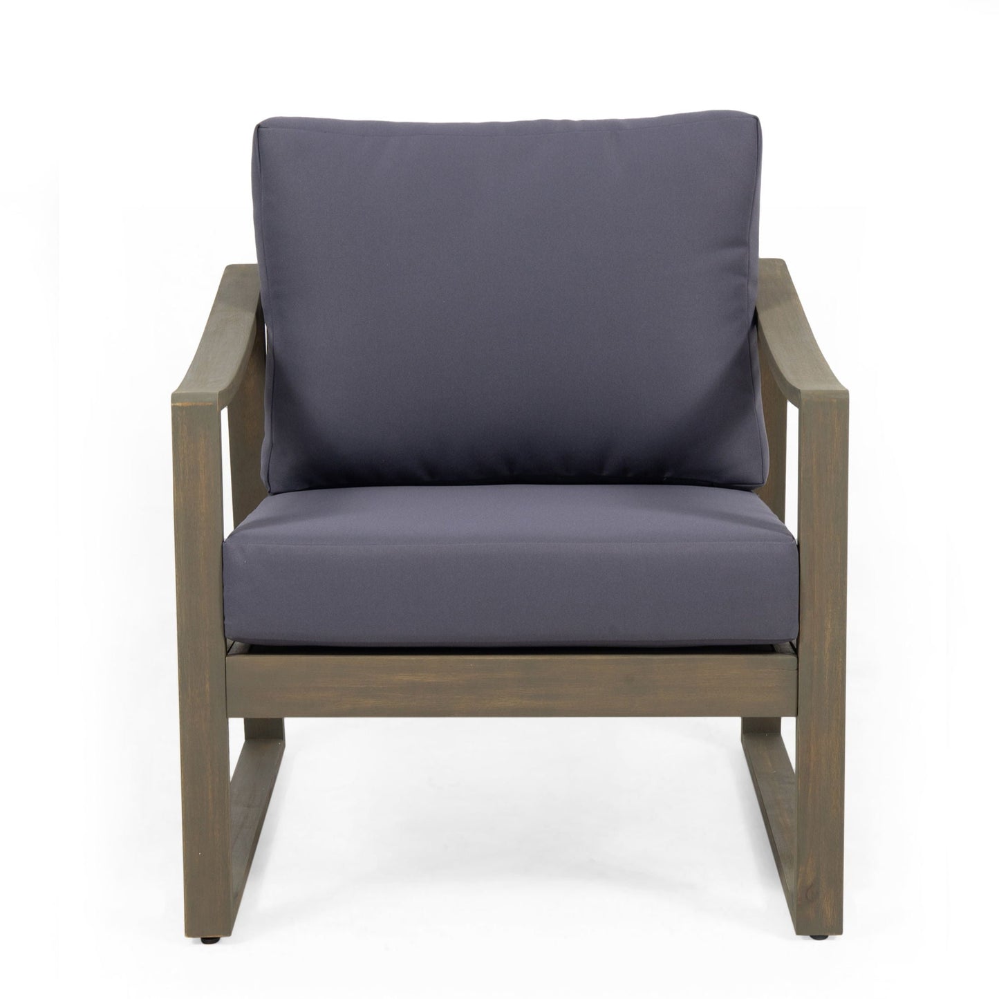 Samwell Outdoor Club Chair with navy cushion and wooden frame by HouseOfZazla on Tampa Home & Garden Store