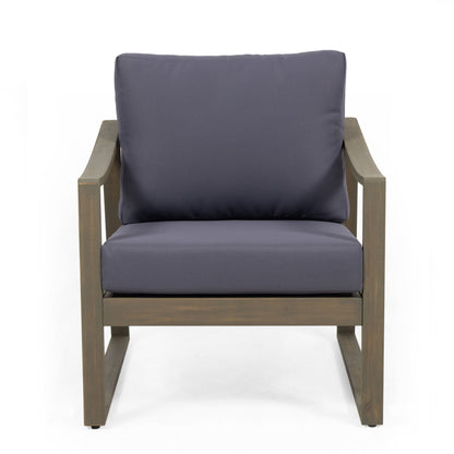Samwell Outdoor Club Chair with navy cushion and wooden frame by HouseOfZazla on Tampa Home & Garden Store