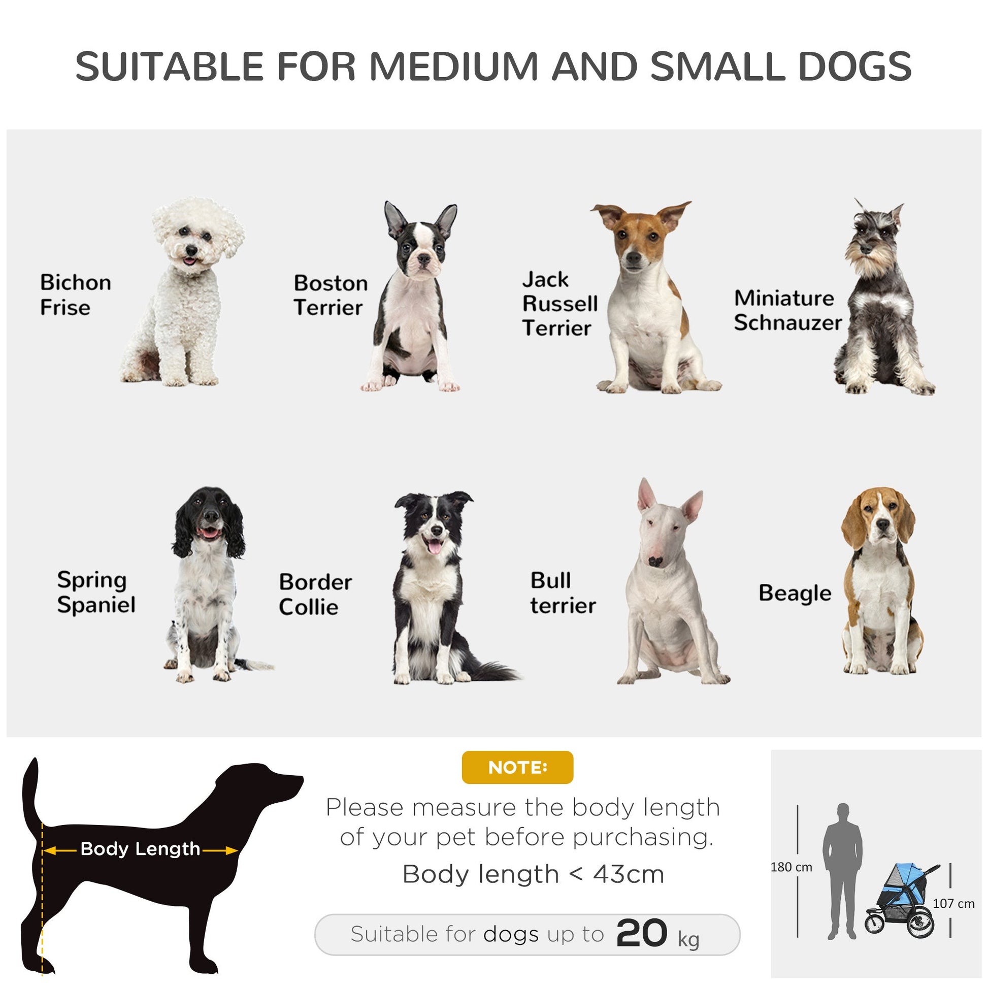 PawHut Pet Stroller size guide: small and medium dogs with Bichon Frise, Jack Russell Terrier on Tampa Home & Garden Store