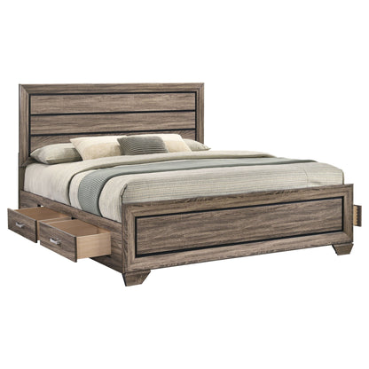Oatfield Panel Bed by HouseOfZazla, weathered wood headboard with under-bed drawers on Tampa Home & Garden Store