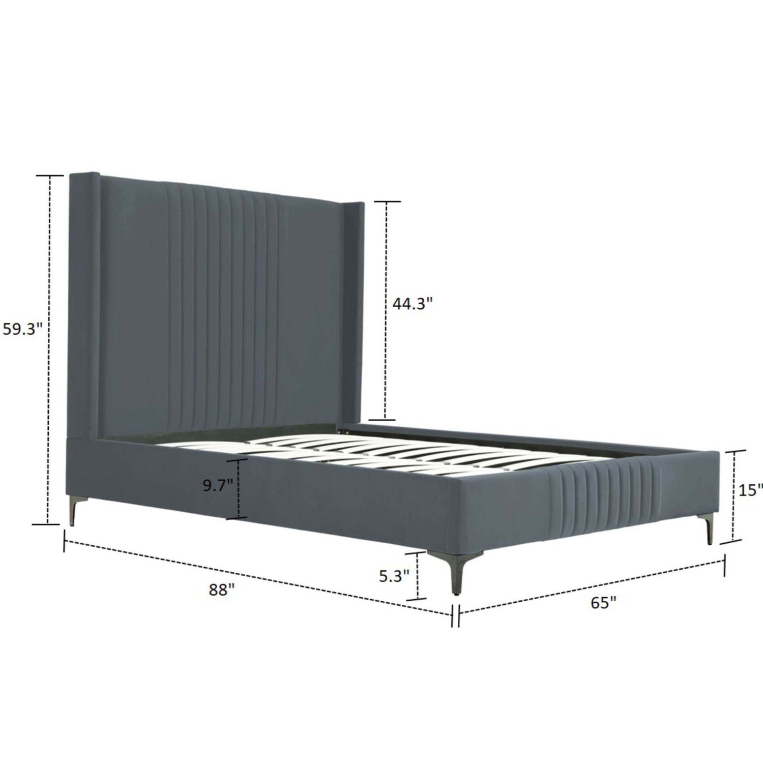 Promenade upholstered bed by HouseOfZazla in gray with tall headboard and slatted base on Tampa Home & Garden Store
