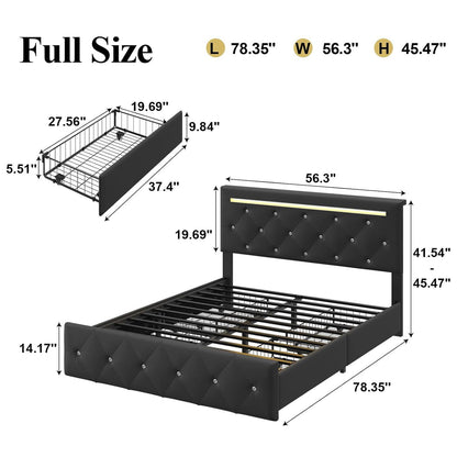Upholstered Bed Frame with LED Lights Storage