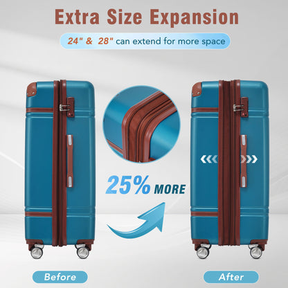 Hardside luggage set 3pc by HouseOfZazla in teal blue with brown straps 20 & 24 in spinner on Tampa Home & Garden Store