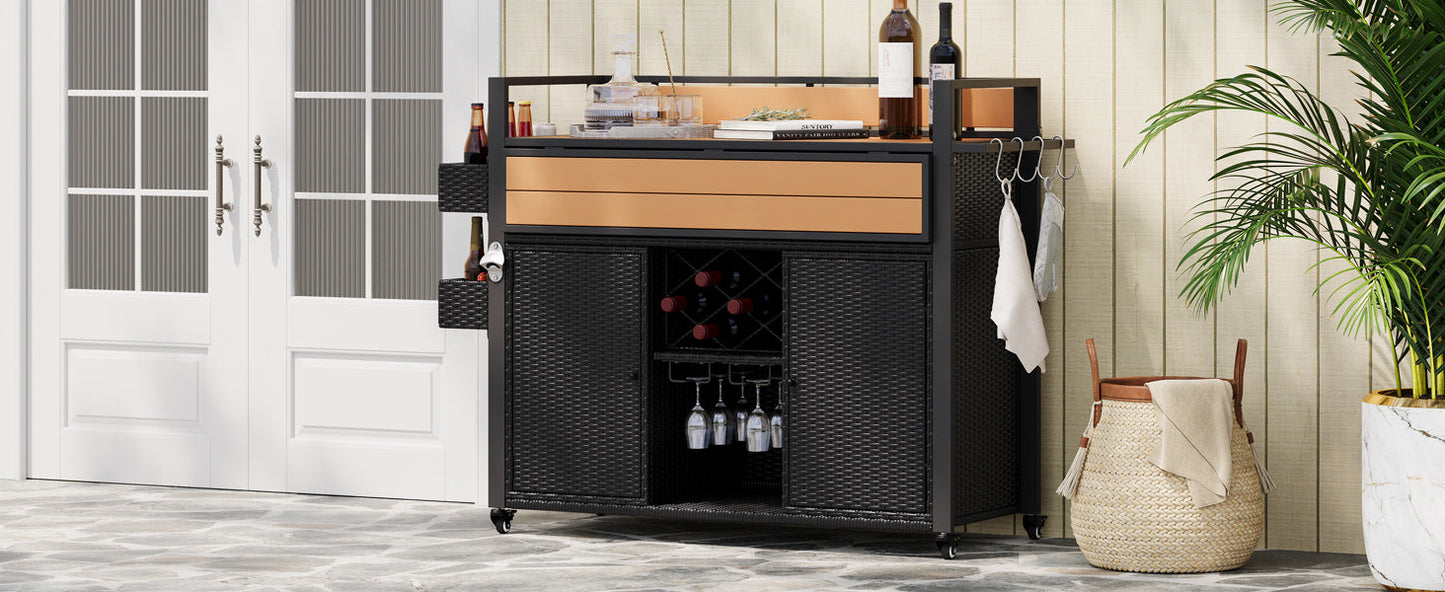 Sturdy Wicker Outdoor Grill Cart and Counter