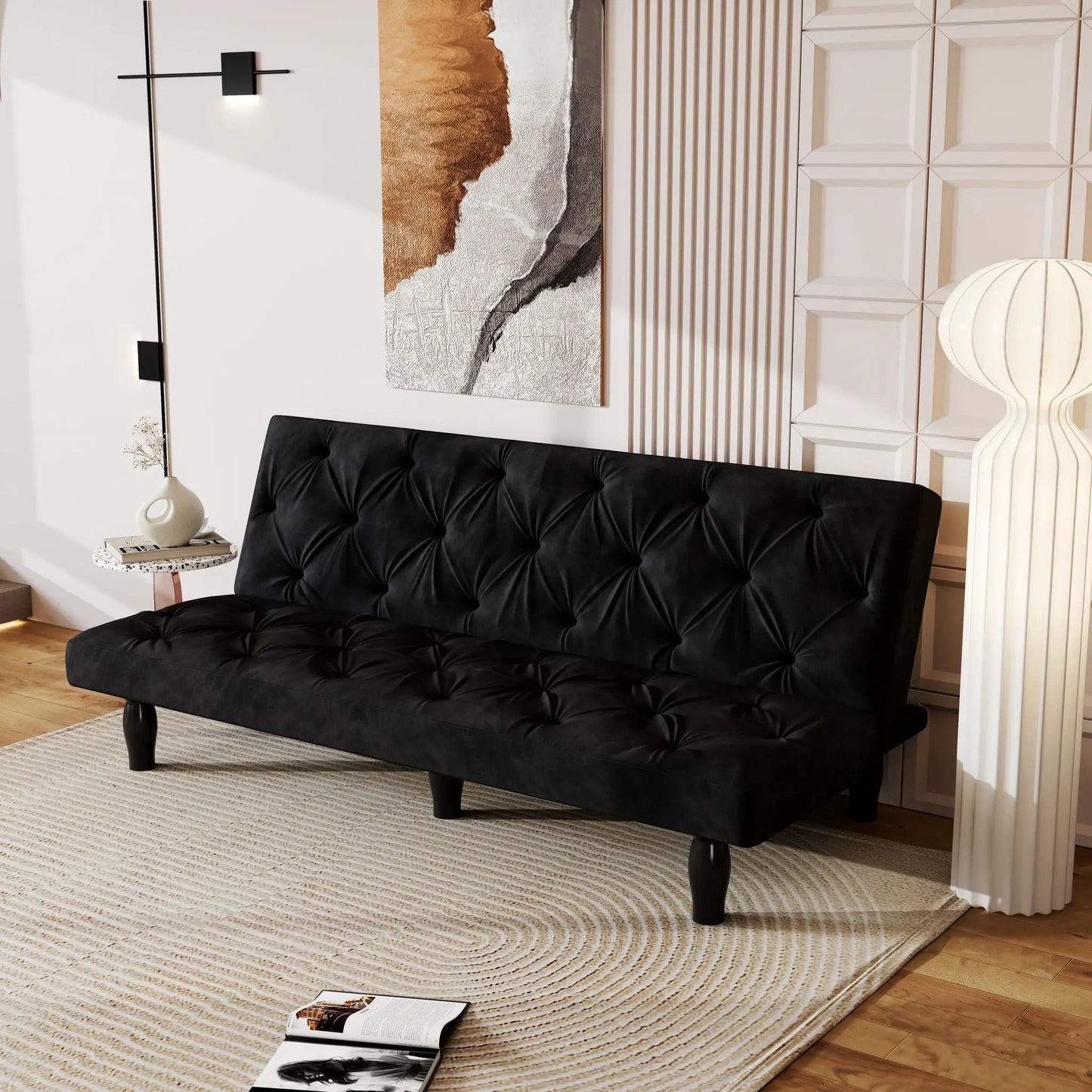 Sofa Bed With Adjustable Backrest in black tufted futon style by Unique Piece Furniture on Tampa Home & Garden Store