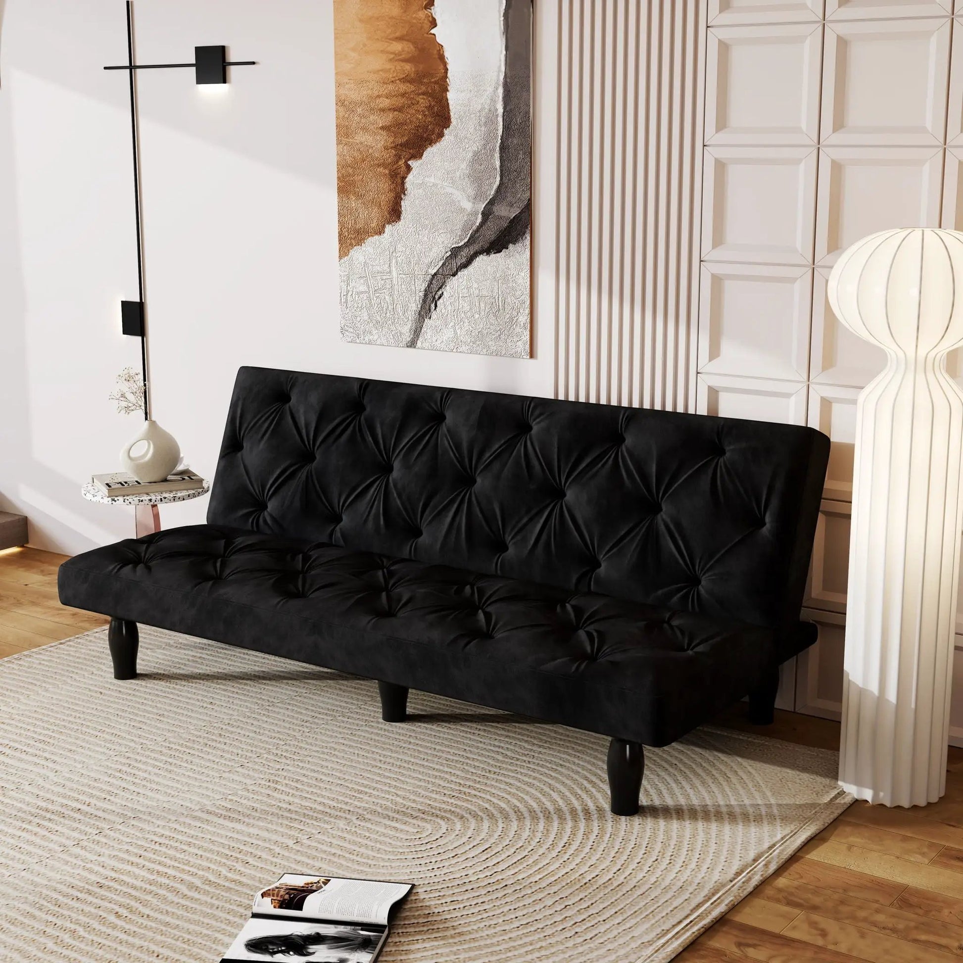 Sofa Bed With Adjustable Backrest in black tufted futon style by Unique Piece Furniture on Tampa Home & Garden Store