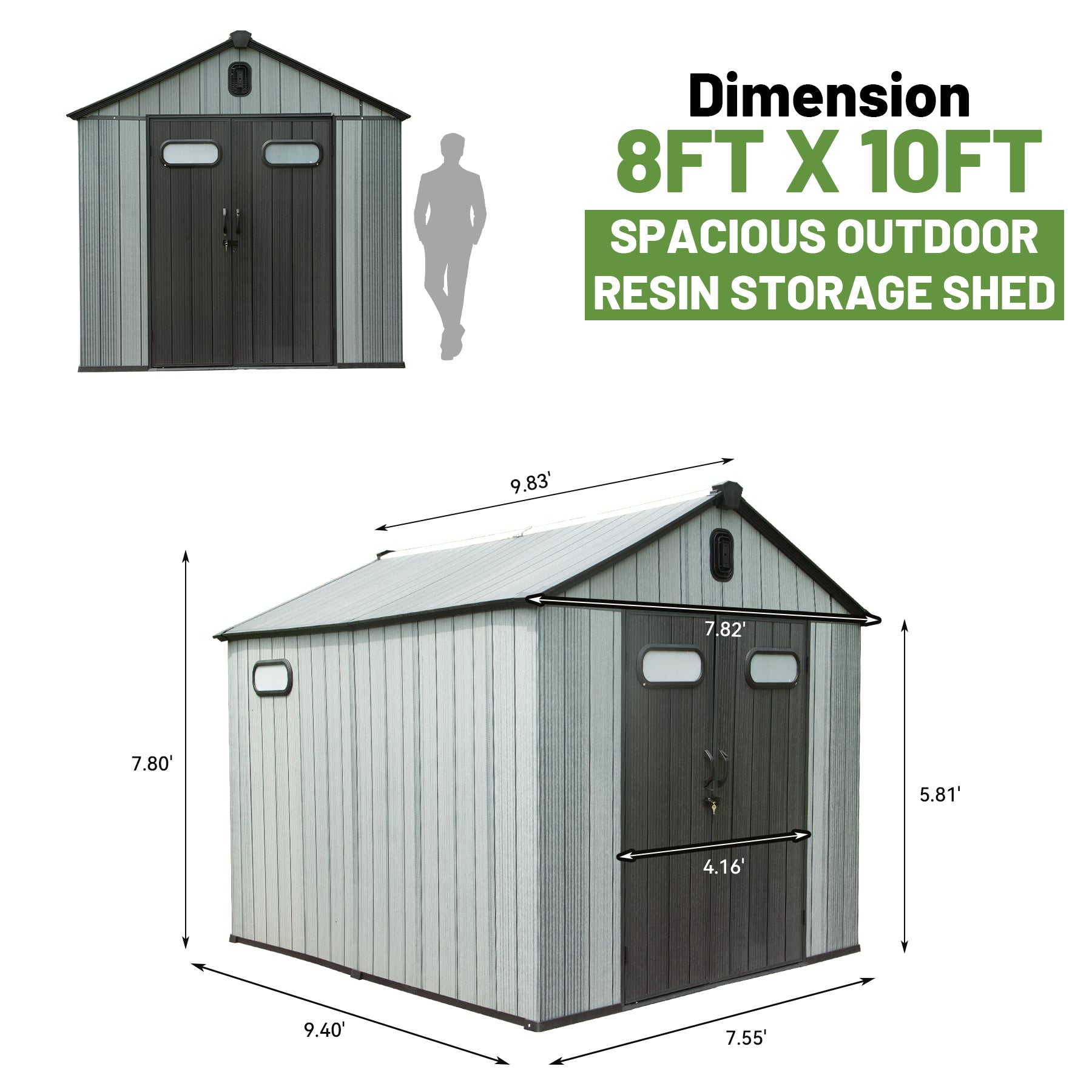 8X10FT Outdoor Resin Storage Shed HouseOfZazla gray shed with dark brown doors on Tampa Home & Garden Store