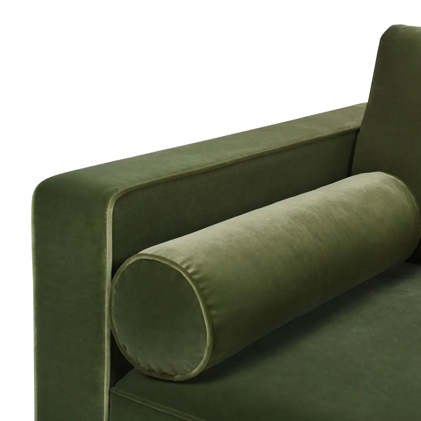 Nicholi olive green velvet stationary sofa with cylindrical bolster Unique Piece Furniture on Tampa Home & Garden Store