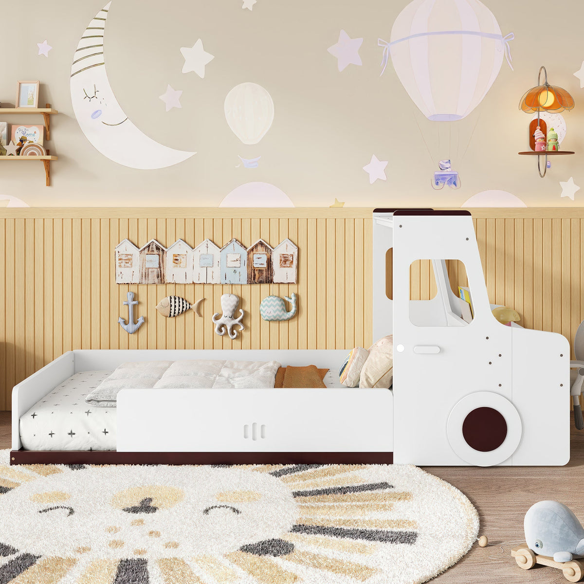 Twin Size Car-Shaped Floor Bed with Storage Drawers Pine Wood by HouseOfZazla on Tampa Home & Garden Store
