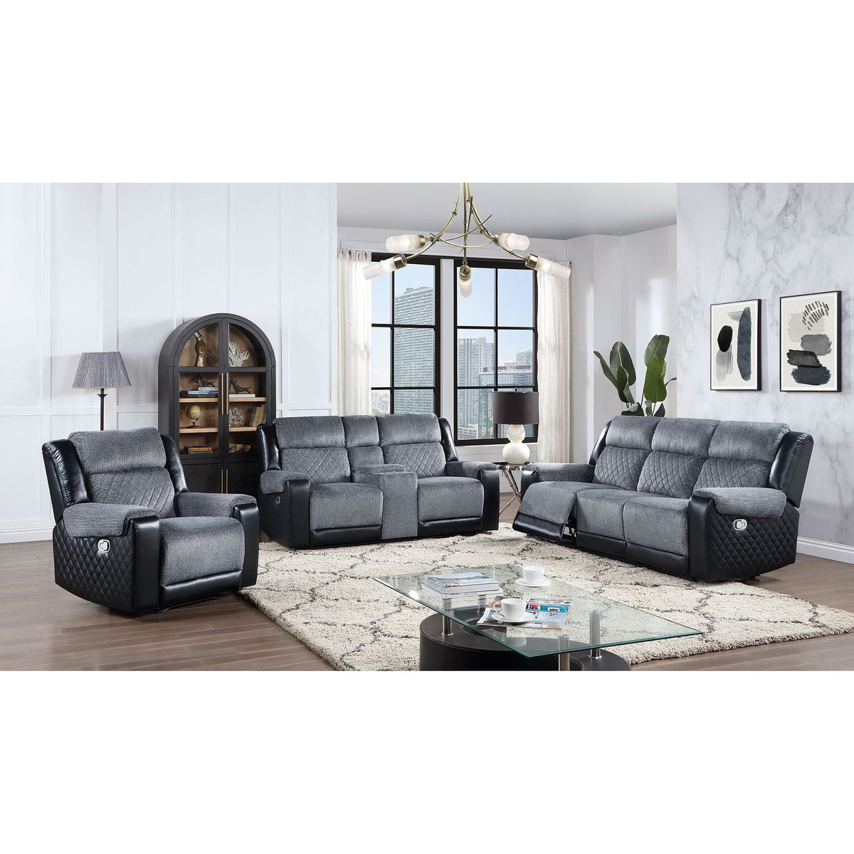 Alicia Modern Fabric Recliner In Gray And Black