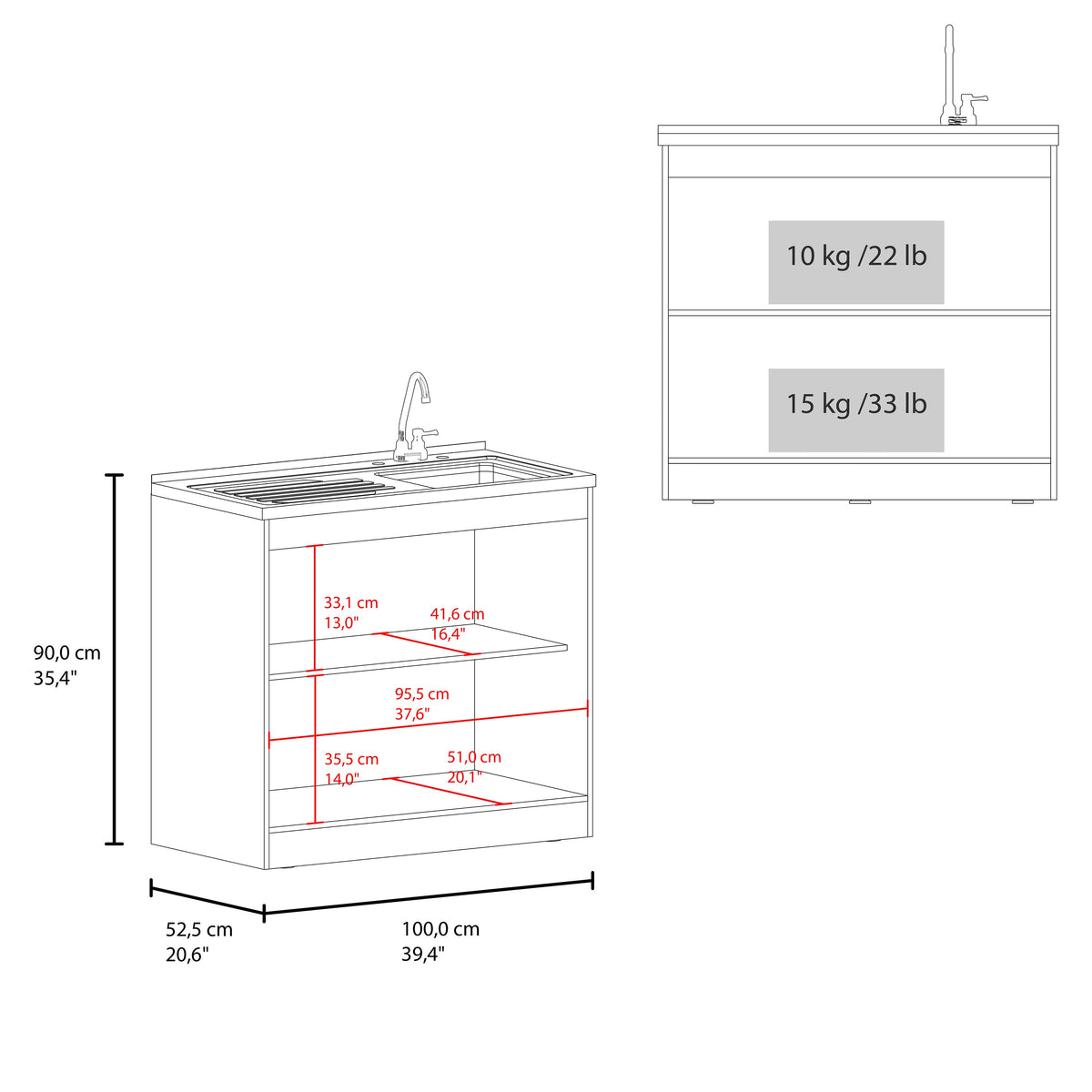 Salento cabinet with double doors and two shelves, kitchen sink base by HouseOfZazla, faucet on Tampa Home & Garden Store