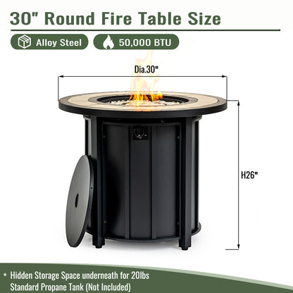 30-inch propane fire pit table with mosaic ceramic tabletop, black alloy steel base, HouseOfZazla on Tampa Home & Garden Store