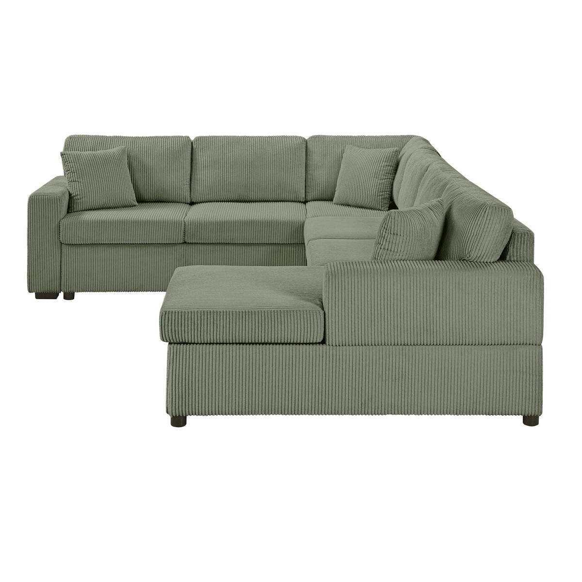 Oversized U-shaped sectional with chaise in olive corduroy by HouseOfZazla, 3 soft pillows on Tampa Home & Garden Store