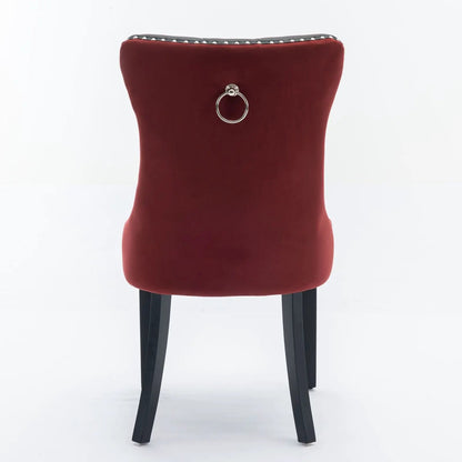 Nikki upholstered dining chairs red velvet with silver ring back, nailhead trim, black legs on Tampa Home & Garden Store