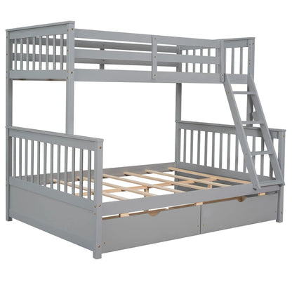 Bunk bed in gray wood with ladder, guard rails, and under-bed drawers on Tampa Home & Garden Store