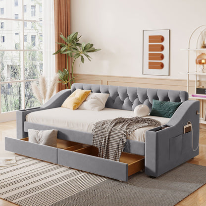 Upholstered Daybed With the Storage and Drawers