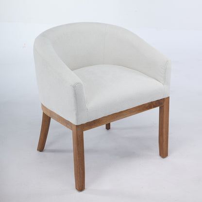 Mid Century Modern Upholstered Barrel Dining Chair with Arms in beige fabric on Tampa Home & Garden Store