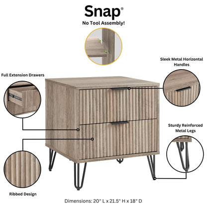 Dumbo Nightstand 2-drawer, ribbed wood fronts, black hairpin legs by HouseOfZazla on Tampa Home & Garden Store