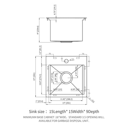 Drop-in kitchen sink workstation by HouseOfZazla in brushed nickel 15in length schematic on Tampa Home & Garden Store