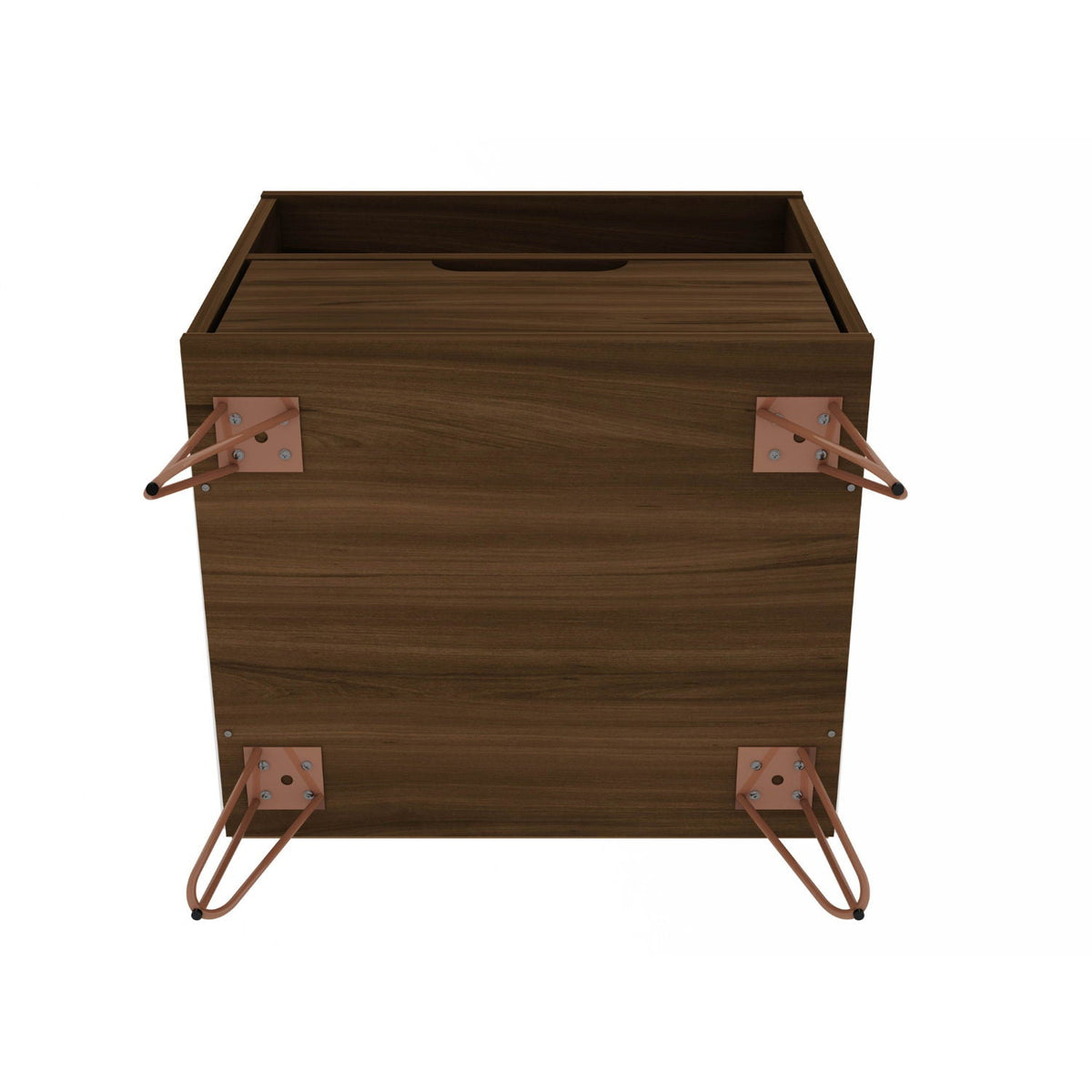 Rockefeller Nightstand with 1 drawer, dark walnut wood finish, copper splayed legs on Tampa Home & Garden Store