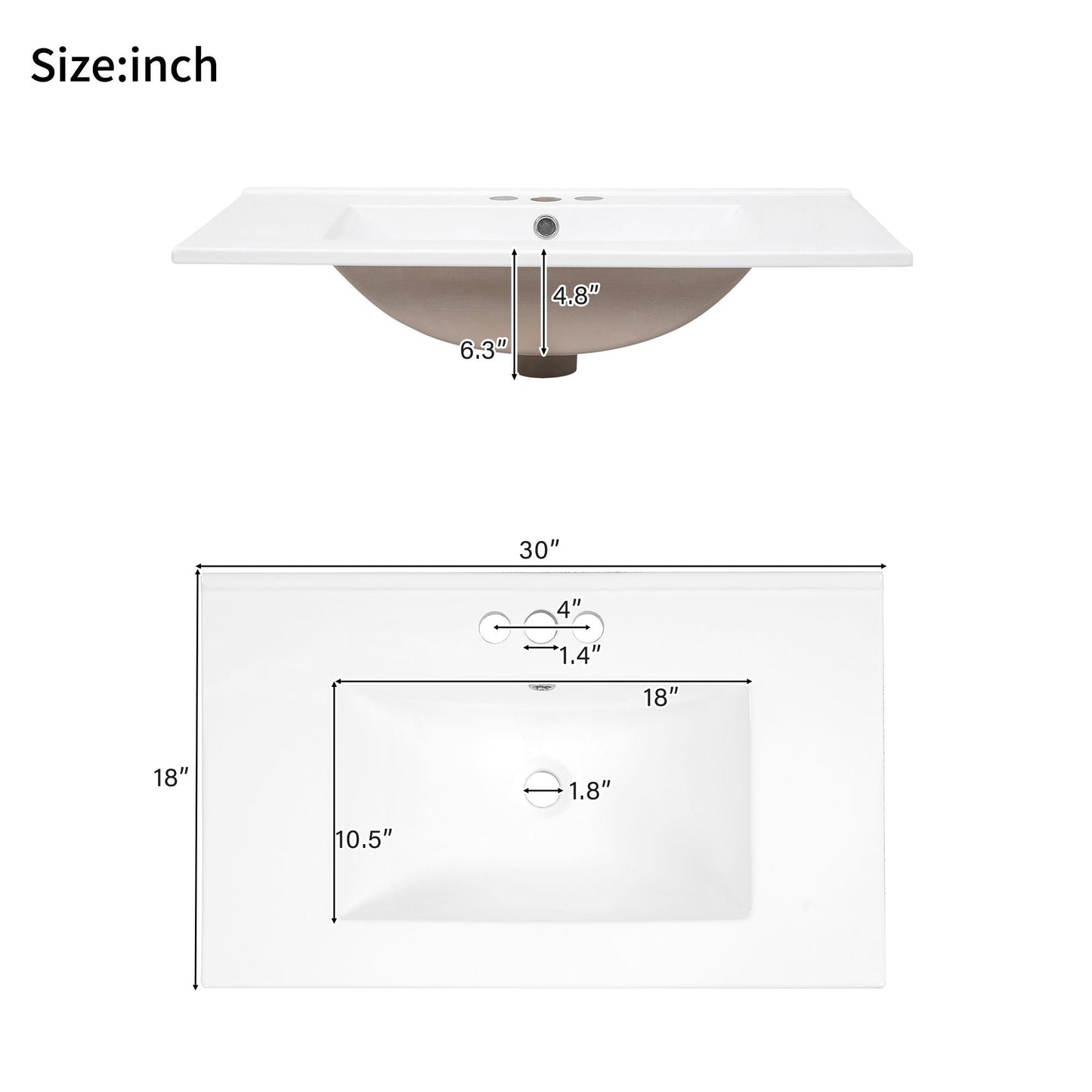 Modern bathroom vanity with sink, white countertop, brown curved base, soft-close doors on Tampa Home & Garden Store