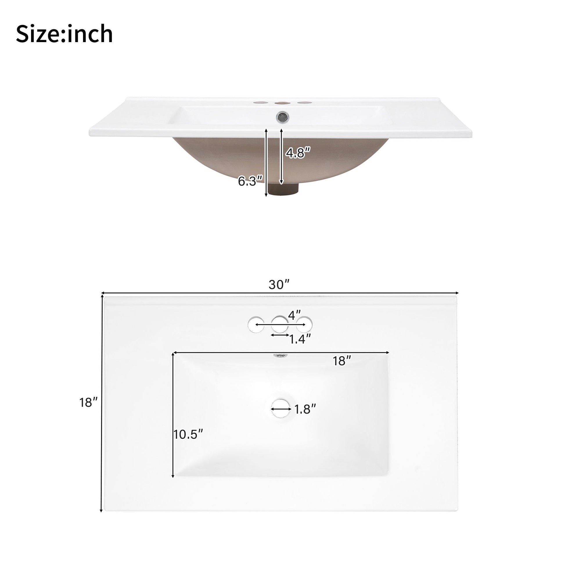 Modern bathroom vanity with sink, white countertop, brown curved base, soft-close doors on Tampa Home & Garden Store
