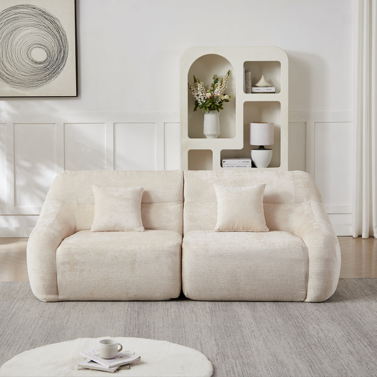 123.2-Inch Curved Corner Sectional Sofa beige fabric by HouseOfZazla on Tampa Home & Garden Store