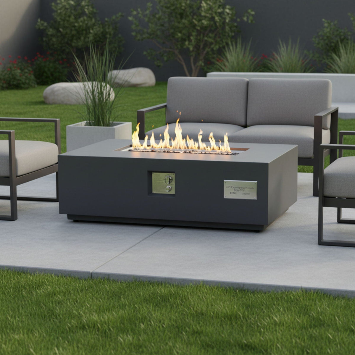 Rectangular fire pit table in light gray with 50,000 BTU output by HouseOfZazla on Tampa Home & Garden Store