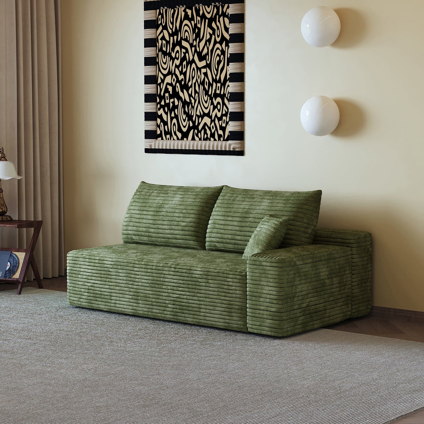 Stylish Green Three Seater Right Corduroy Sofa