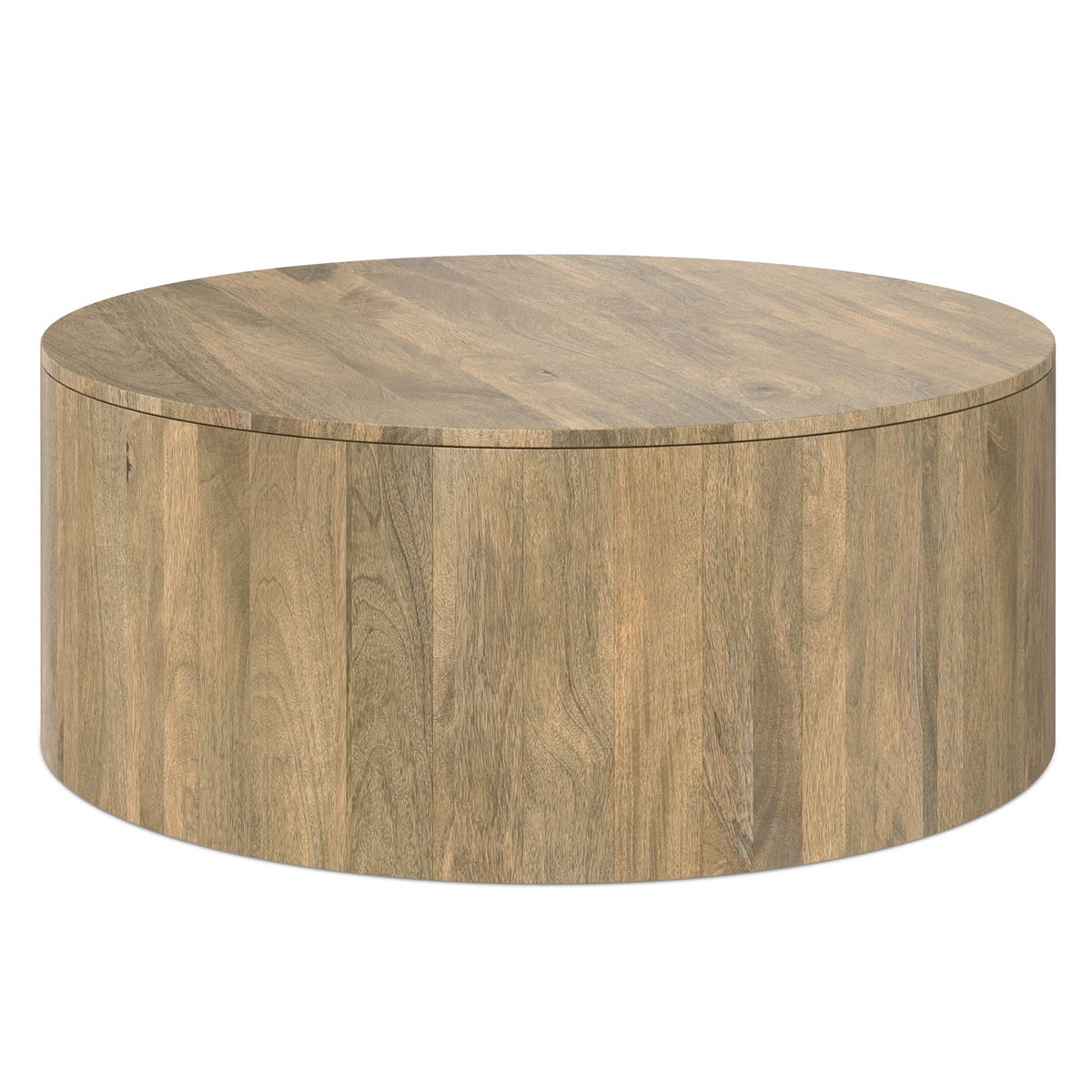 Millbury Drum Coffee Table, round wood drum with natural grain and vertical plank sides on Tampa Home & Garden Store