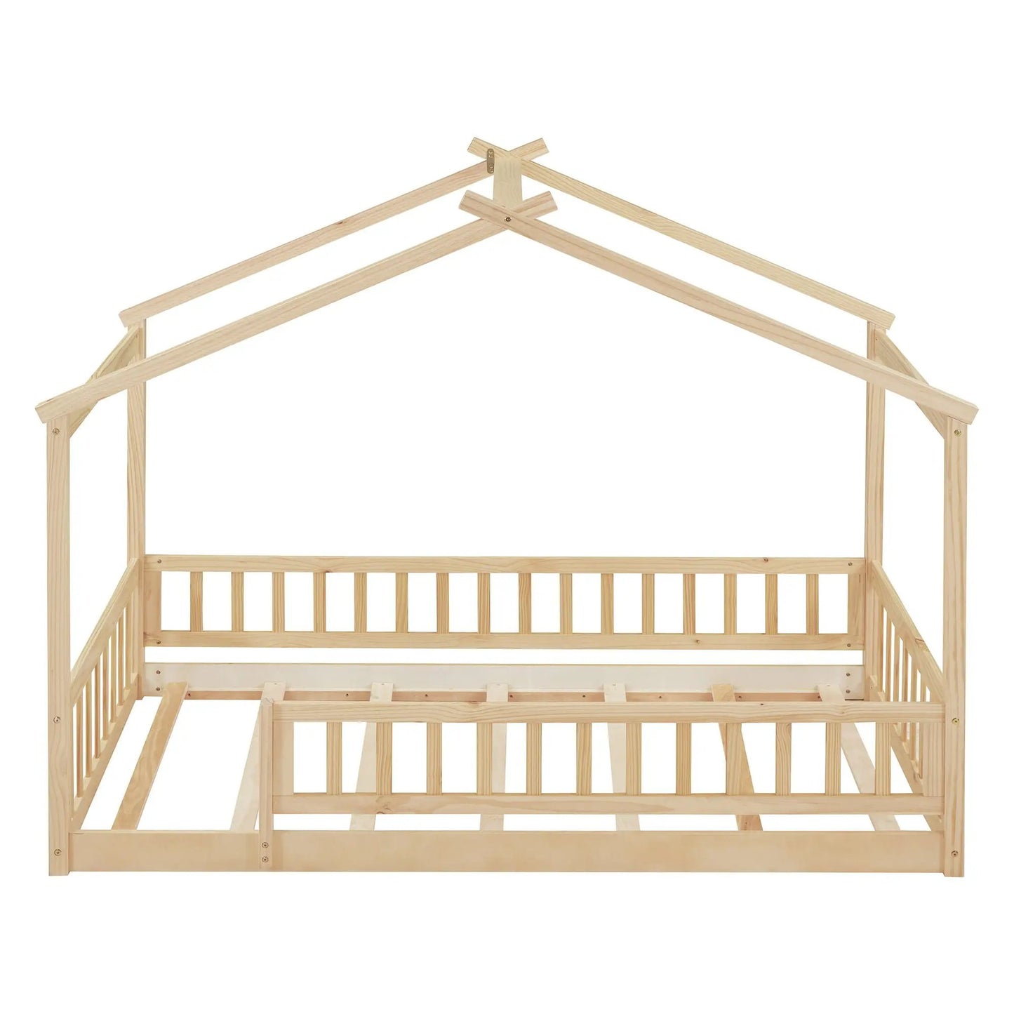 Bed House Bed Frame With Fence canopy bed in natural pine with slatted sides on Tampa Home & Garden Store