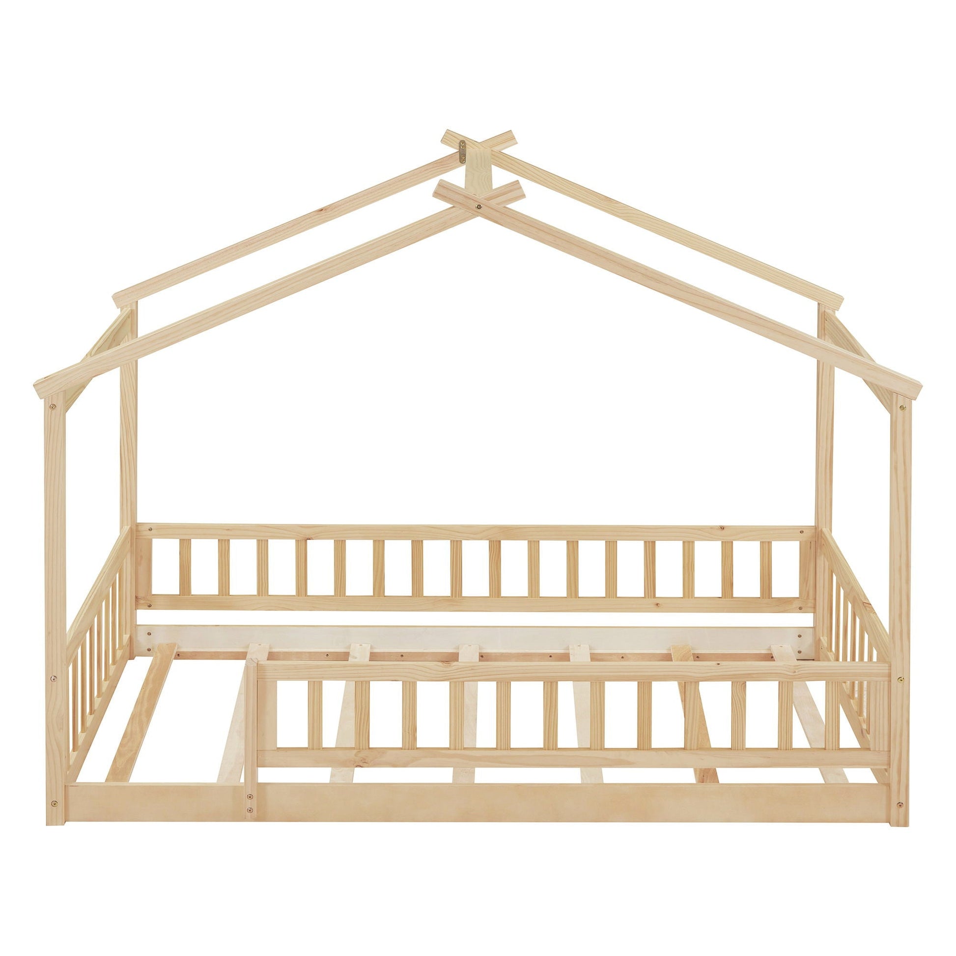 Bed House Bed Frame With Fence canopy bed in natural pine with slatted sides on Tampa Home & Garden Store