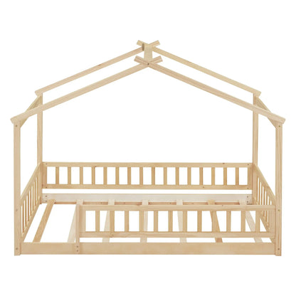 Bed House Bed Frame With Fence canopy bed in natural pine with slatted sides on Tampa Home & Garden Store