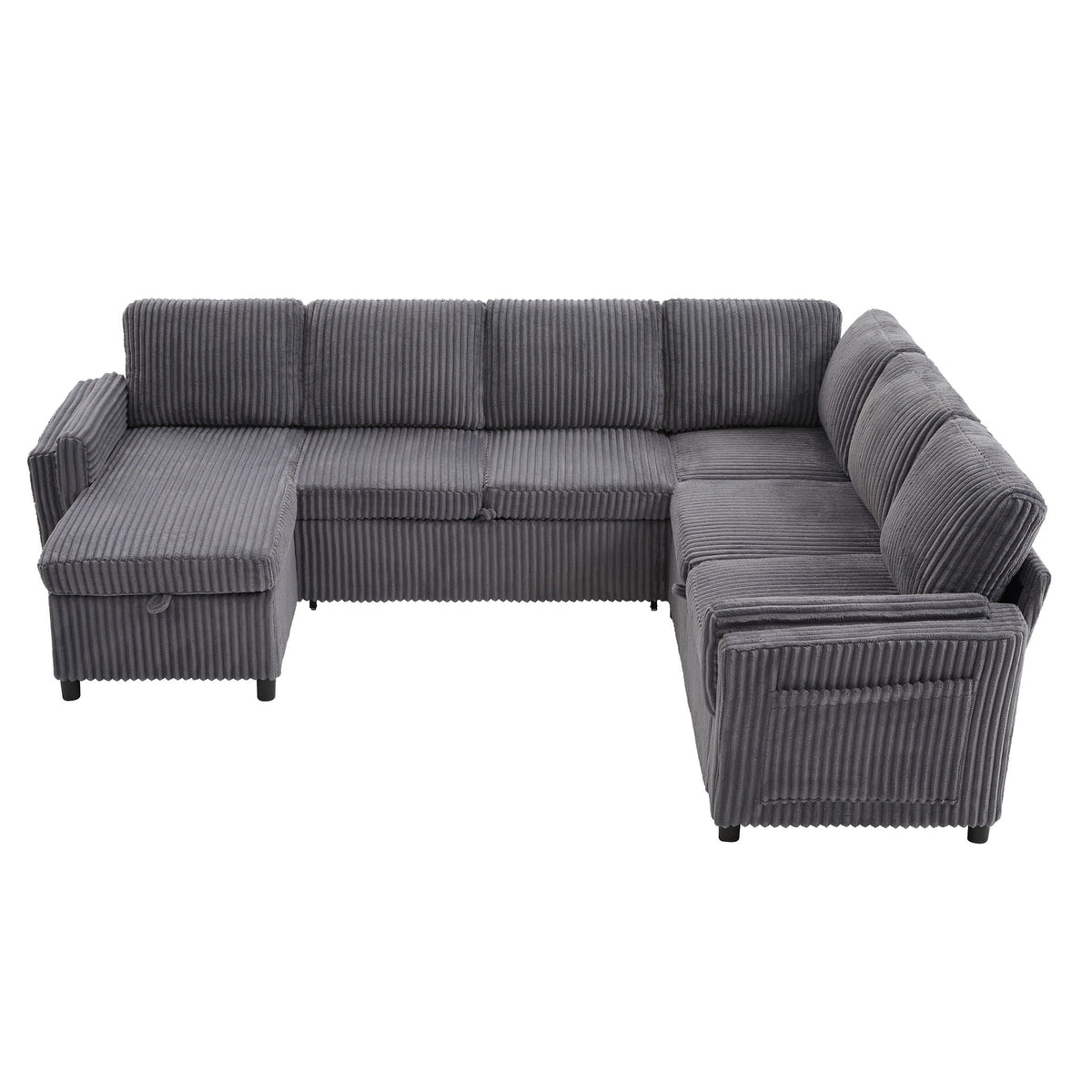 Convertible U-shaped sectional sofa bed in gray corduroy with storage and USB ports on Tampa Home & Garden Store