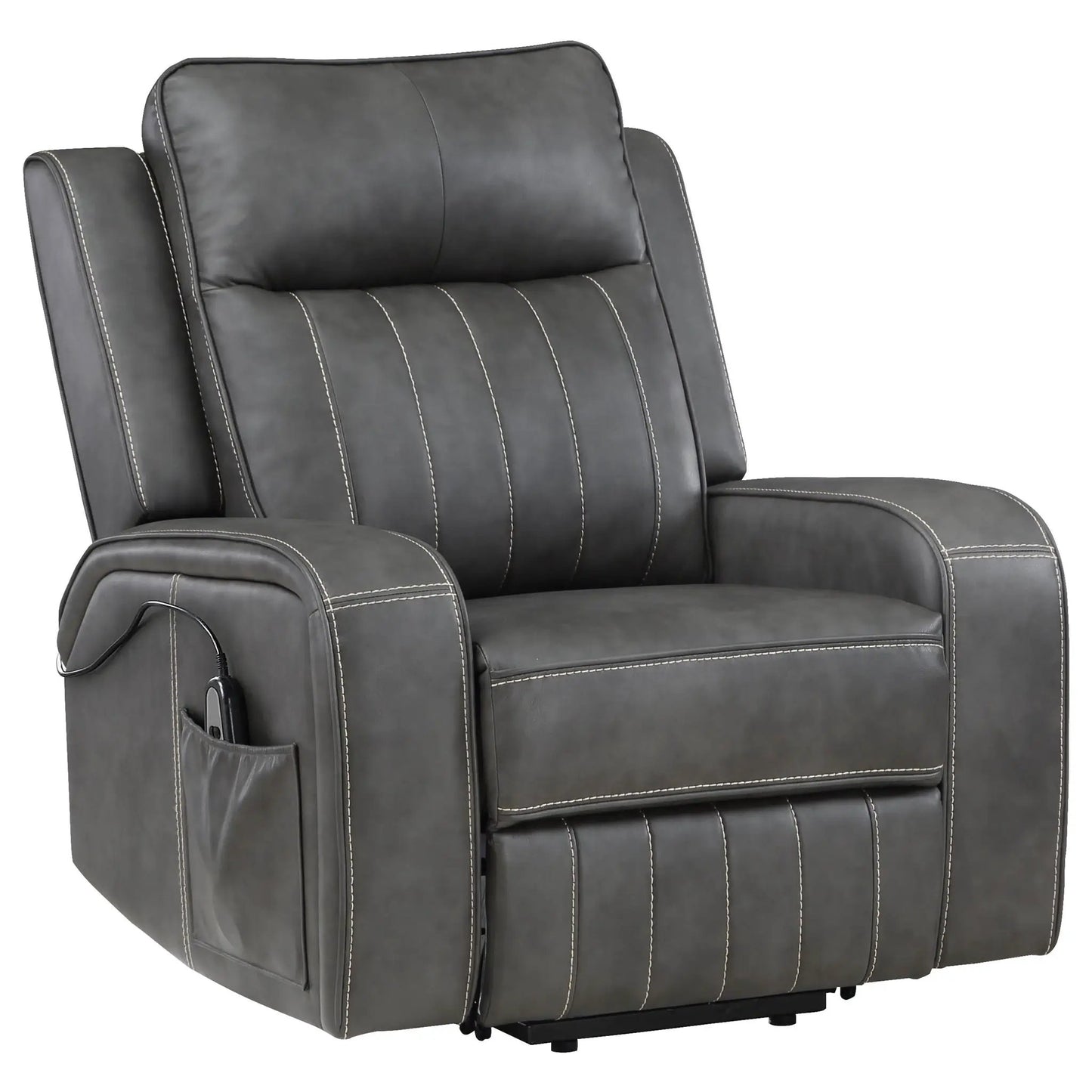 Mckinley gray upholstered power lift recliner with remote control on Tampa Home & Garden Store