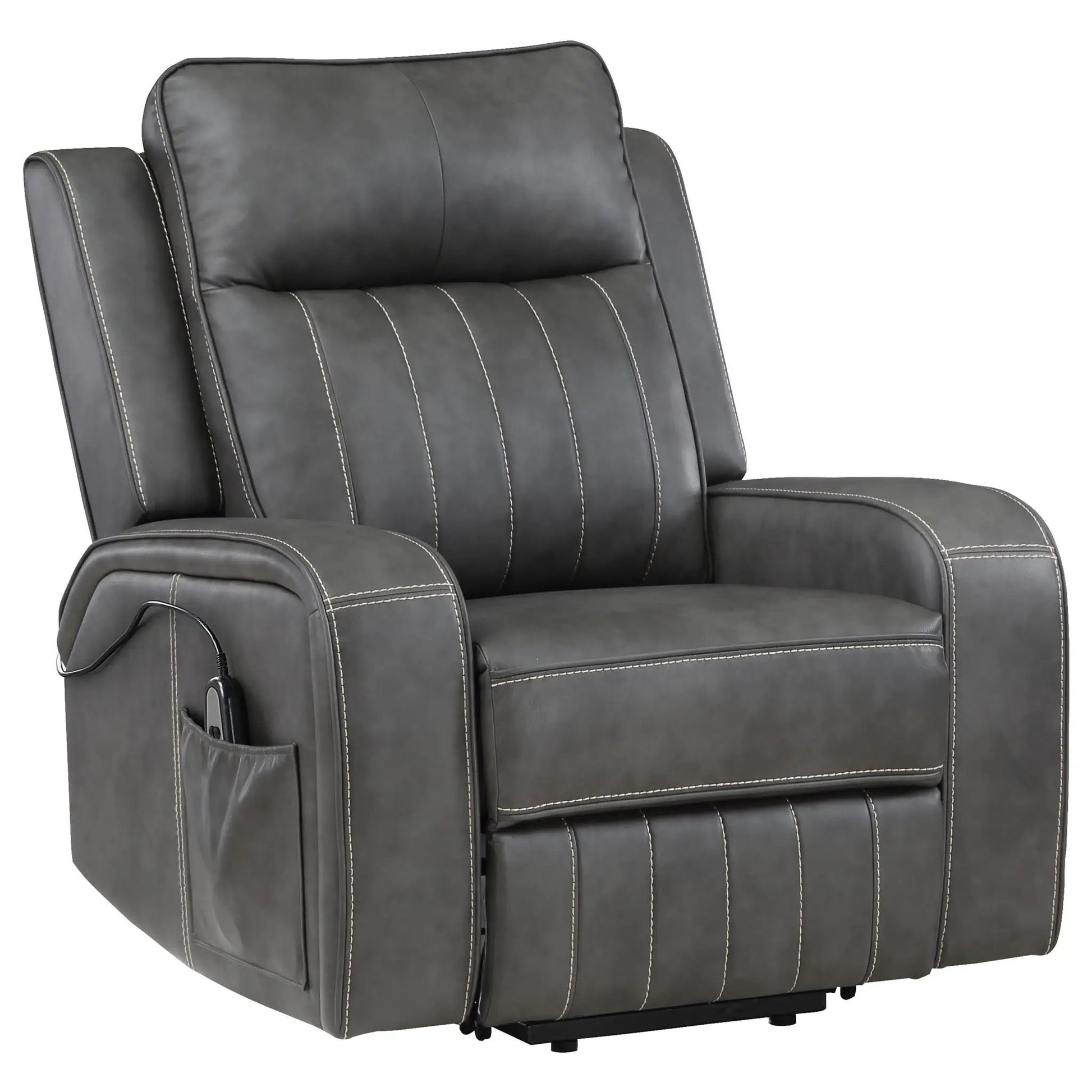 Mckinley gray upholstered power lift recliner with remote control on Tampa Home & Garden Store