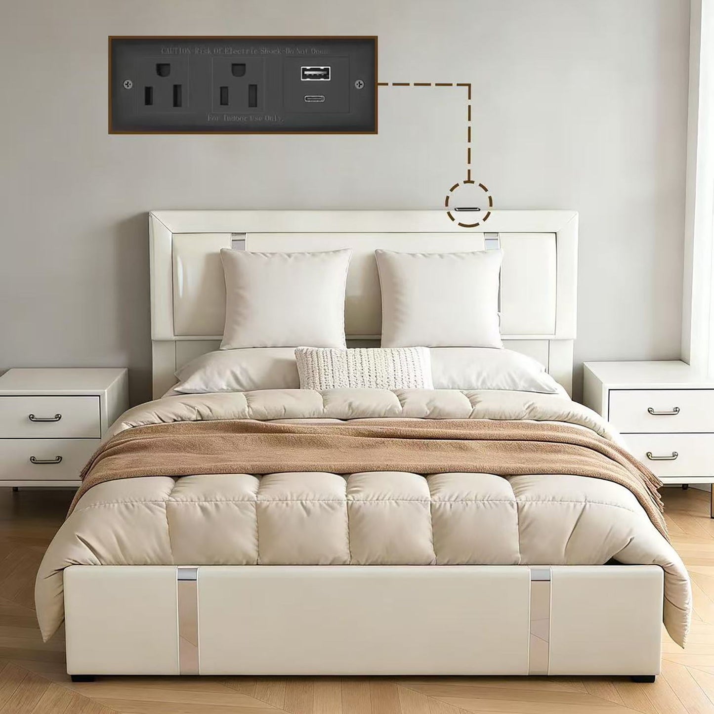 Upholstered Bed with Led Headboard and Storage