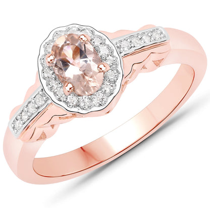 Ring: oval peach Morganite center with halo of white topaz, rose gold band and silver setting on Tampa Home & Garden Store