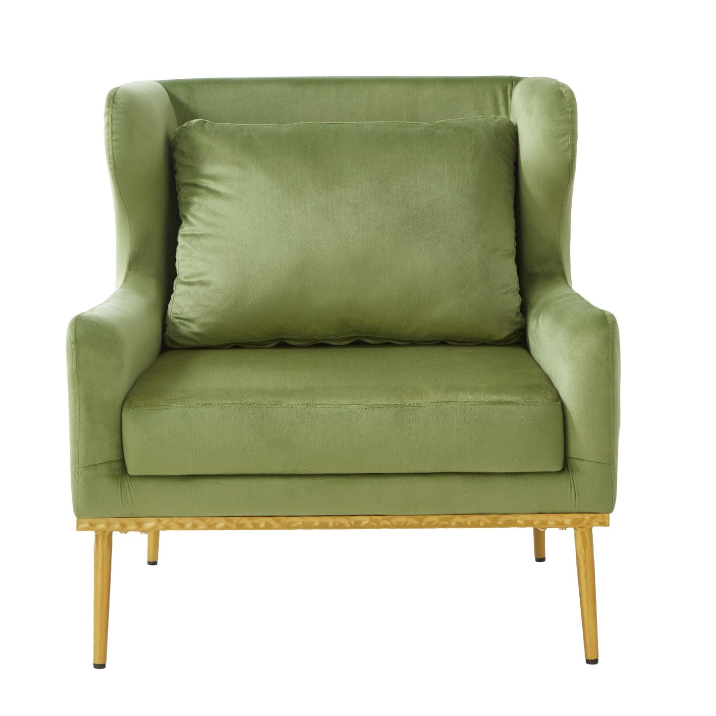 Elegant Curved Armrest Accent Armchair in green velvet with light wood legs on Tampa Home & Garden Store