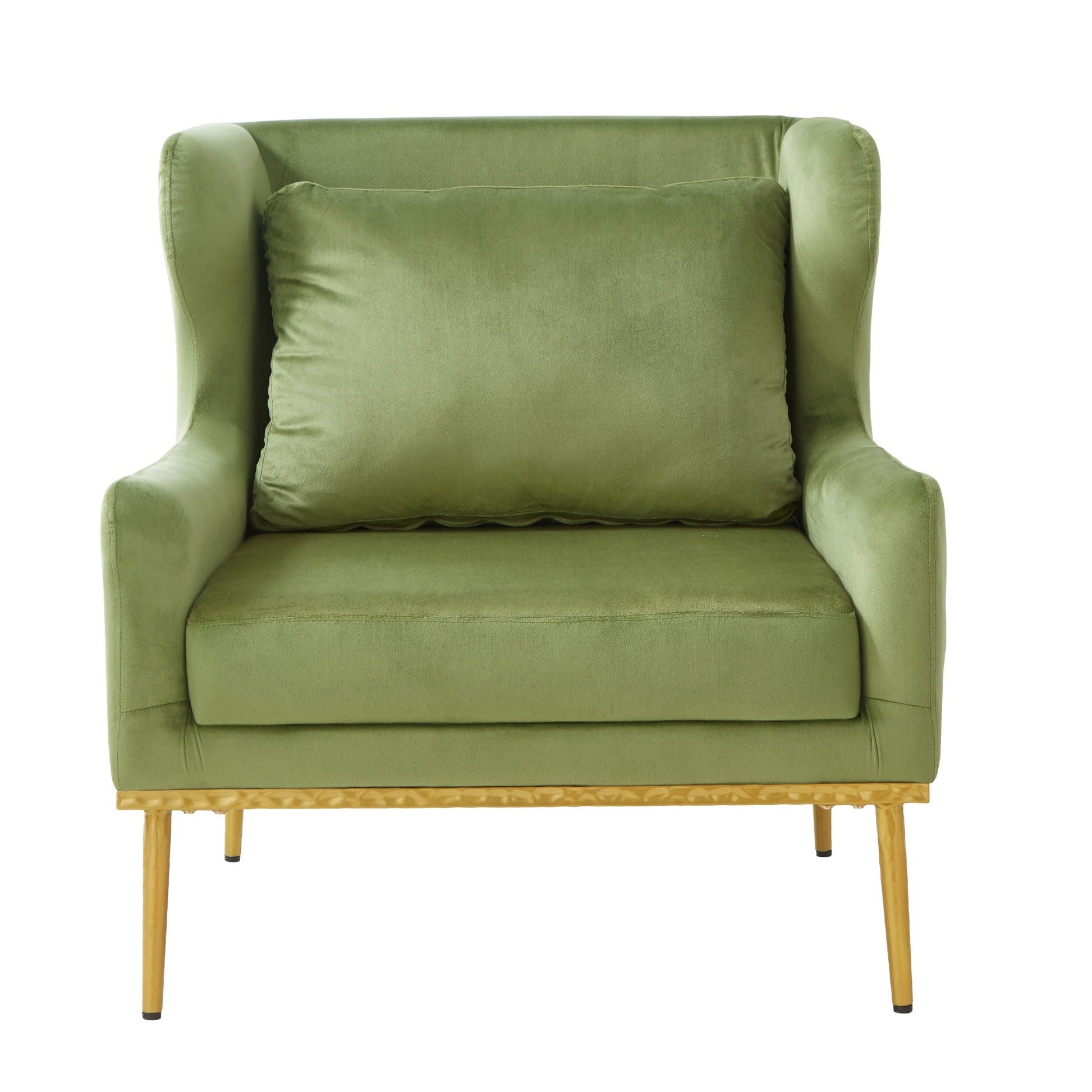 Elegant Curved Armrest Accent Armchair in green velvet with light wood legs on Tampa Home & Garden Store