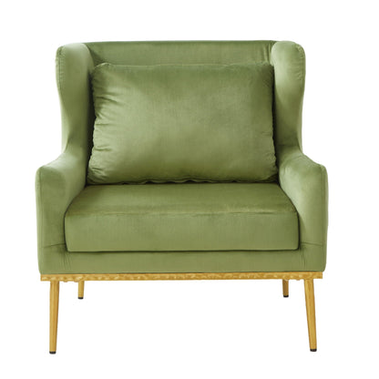 Elegant Curved Armrest Accent Armchair in green velvet with light wood legs on Tampa Home & Garden Store