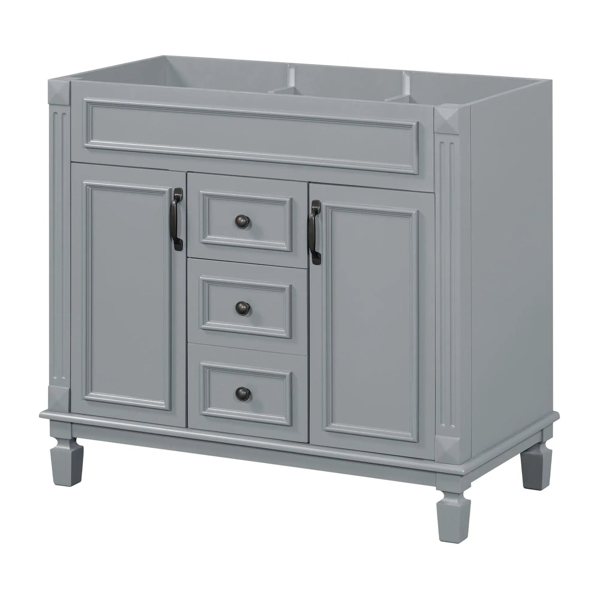Gray bathroom vanity base with 2 soft-closing doors and 2 drawers decorative panel fronts on Tampa Home & Garden Store