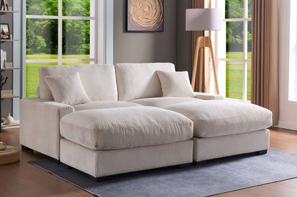 4 Seater Oversized Sectional Sofa with 2 Ottomans in cream corduroy, HouseOfZazla 3-Piece on Tampa Home & Garden Store