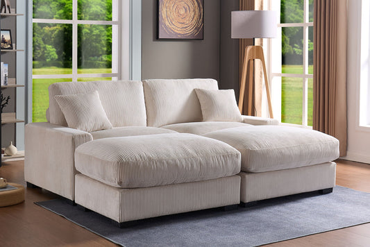4 Seater Oversized Sectional Sofa with 2 Ottomans in cream corduroy, HouseOfZazla 3-Piece on Tampa Home & Garden Store