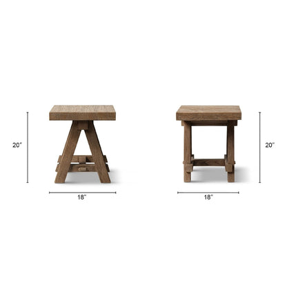 Trestle coffee table in solid reclaimed elm, dark or light brown finish, two views on Tampa Home & Garden Store