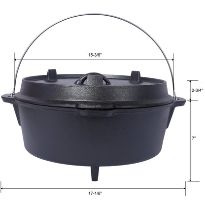 Pre-seasoned cast iron Dutch oven with skillet lid by HouseOfZazla, black, 17-1/8 inch diameter on Tampa Home & Garden Store