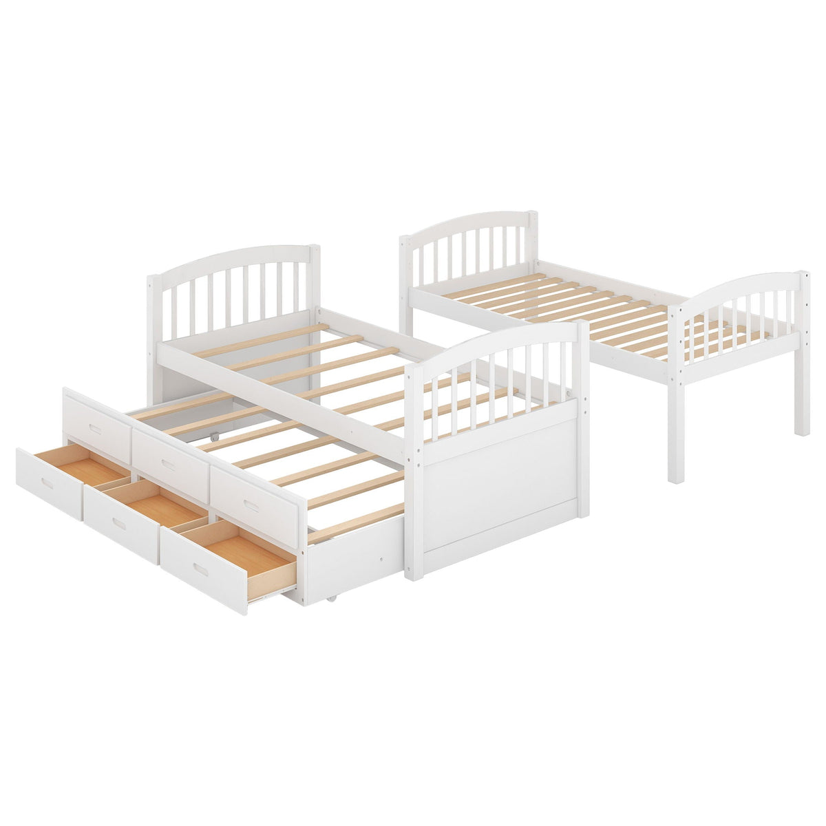 White bunk bed with trundle drawers and arched headboard and footboard, HouseOfZazla on Tampa Home & Garden Store
