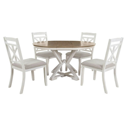 Dining Set Extendable Round Table and 4 Chairs