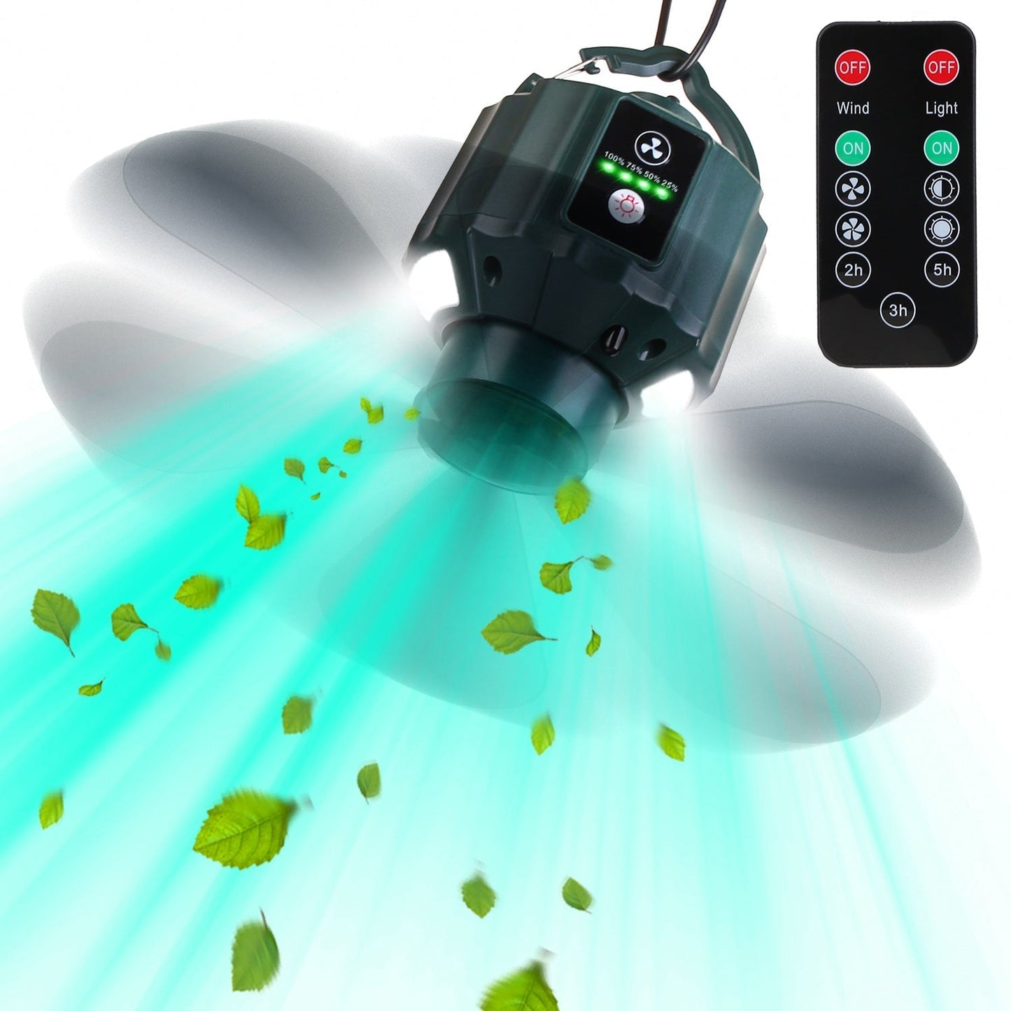 GemGear portable camping ceiling LED fan with 5200mAh USB battery, green hanging lantern on Tampa Home & Garden Store