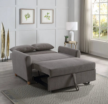 Justine Convertible Sleeper Loveseat gray striped upholstery with pull-out bed on Tampa Home & Garden Store